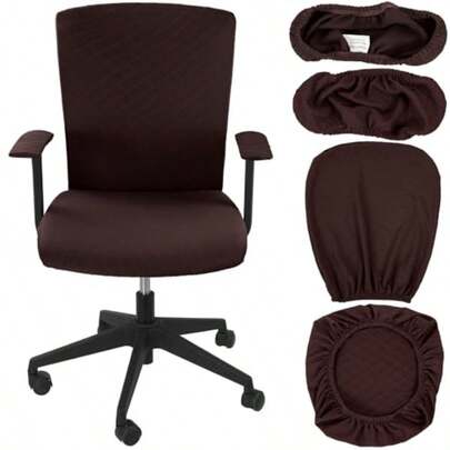 4 Pcs Office Chair Covers Set Computer Universal Protective Stretchable Chair Seat Covers Desk Armrest Slipcovers Pads Office Cushion Backrest For Rotating Dark Brown