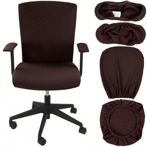 Juego de 4 fundas para silla de oficina, protector universal elástico para asiento de computadora, fundas deslizantes para reposabrazos de escritorio, cojín de oficina y respaldo para silla giratoria, marrón oscuro