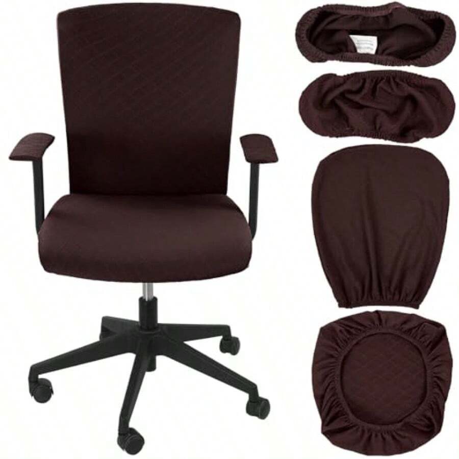 4 Pcs Office Chair Covers Set Computer Universal Protective Stretchable Chair Seat Covers Desk Armrest Slipcovers Pads Office Cushion Backrest For Rotating Dark Brown - Dark Brown - View 1