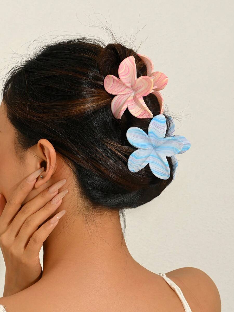 1pc Minimalist Vacation Light Purple Gradient Plumeria Large Shark Hair Claw Clip, Women's Daily Beach Holiday Accessory - Multicolor - View 1