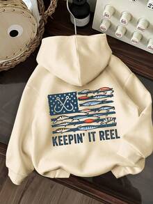 Tween Boy Fun Print Pullover Sweatshirt, Warm & Comfortable Thermal Lined Pullover Sweatshirt For Autumn/Winter - Apricot - View 2