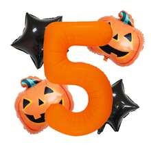 Halloween Pumpkin Pentagram Fluorescent Orange Number Foil Balloon Set, Includes 0-9 Orange Fluorescent Foil Number Balloons, Black Pentagram Foil Balloons, Halloween Pumpkin Foil Balloons, Suitable For Halloween Party Decoration, Trick Or Treat Holiday Party Decoration, Outdoor Halloween Backdrop, Holiday Decoration Supplies - Multicolor - View 11
