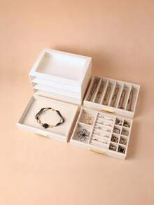 Schmuckkasten für Damen, Schmuckorganizer mit Glasdeckel, mit 3 Schubladen, für Halsketten, Ringe, Ohrringe, Armbänder, Weihnachtsgeschenk - Verschiedenfarbig - Übersicht 7