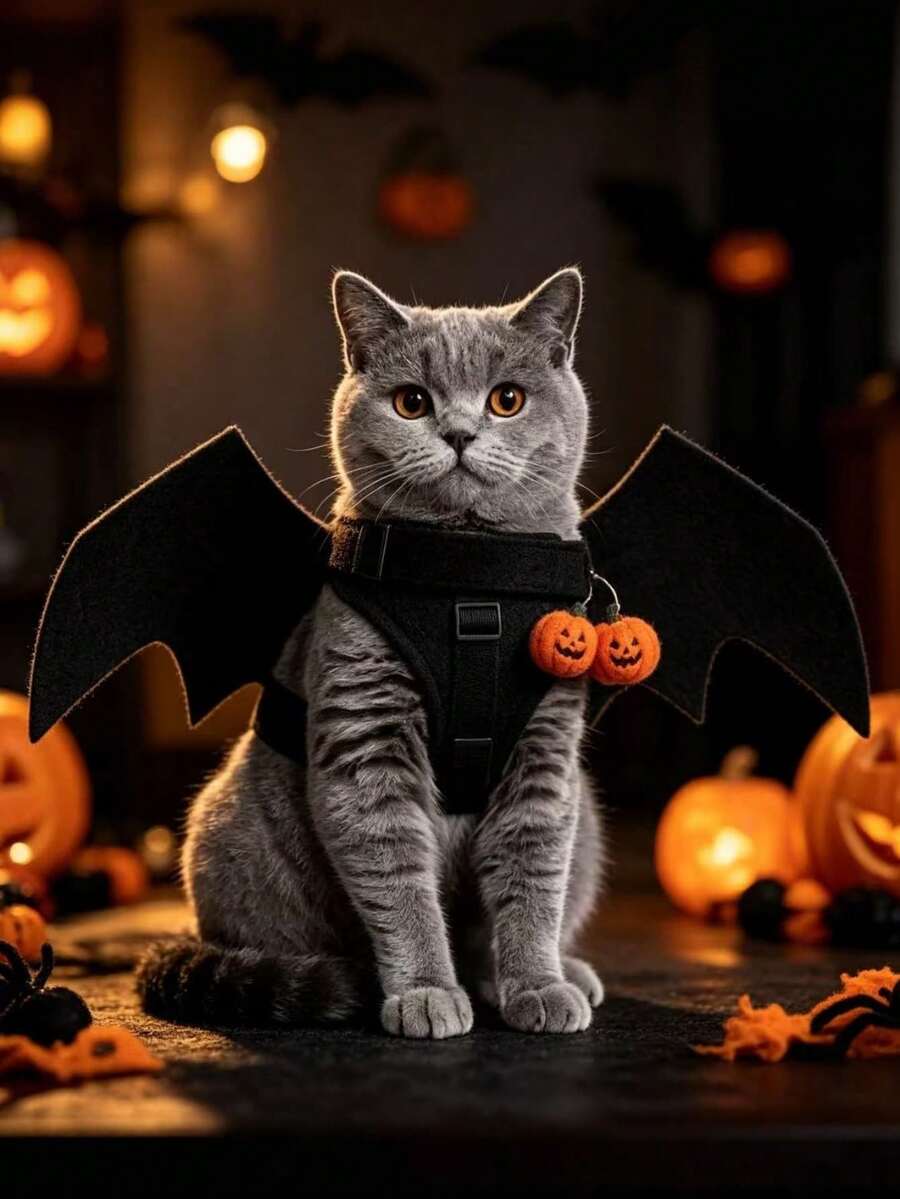 1pc/Set Halloween Hat Pet Bat Wings, Dog Cat Costume Outfit, Dress-Up Pet Bat Wings, No Candy Halloween Trick Or Treat Costume - Multicolor - View 1