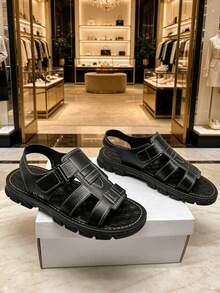 Men's Sports Sandals Outdoor Beach Shoes Plus Size Couple Style Summer Roman Style PU Material Shoes - Black - View 3