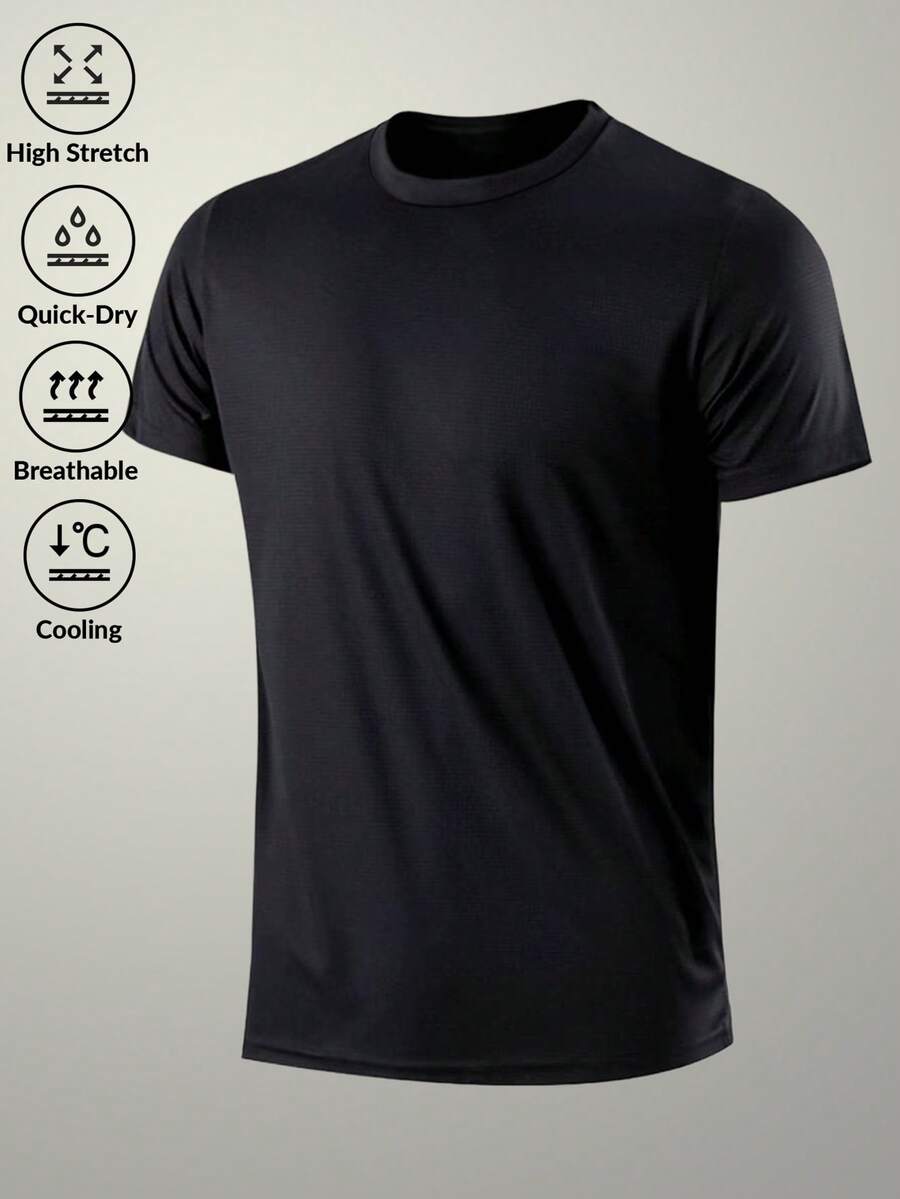 Bộ quần short và áo thun nam, đồ thể thao nhanh khô co giãn cao, phù hợp chạy bộ, mặc thường ngày, tập gym, tập luyện, áo tay ngắn màu trơn, phong cách mùa hè màu đen - màu đen - Xem 1