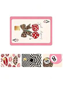 1/2/4 Cute Red Heart Dice Leopard Print Credit Card Protective Sticker, Waterproof, Anti-Fingerprint, Anti-Scratch, Suitable For Party, Birthday Gift. PVC Material, Anti-Fingerprint, Anti-Scratch, Wear-Resistant, Suitable For Men, Women, Couples, Applicable To Small Chip Cards, Credit Cards, Transportation Cards, Student Campus Cards And Personalized Customization. - A - View 3