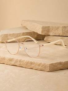 1 pieza Gafas redondas doradas con puntas suaves en las patillas, montura de metal, gafas sin graduación para mujeres, estudio en línea, desplazamiento diario, trabajo y uso casual - Multicolor - Ver 9