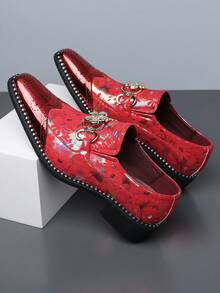 QRLQRL 1 Pair Men's Lightweight Casual Shoes, With Decorative Buckle, Pointed Toe Design, Low-Top PU Upper, Suitable For Daily Wear And Leisure Activities. - Red - View 3