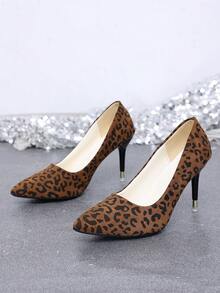 Women's Leopard Print Suede Pointed Toe Stiletto High Heel Pumps, Low Vamp Professional Commute Date Party Comfortable Shoes - Leopard Print - View 6
