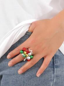 1pc Christmas Colorful Bell Design Adjustable Ring, Creative Party Decoration Jewelry; Christmas Holiday Gift Accessory; Suitable For Christmas Holiday Party, Carnival, Dance Party Wear; Christmas Gift - Multicolor - View 4
