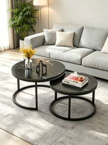 1 Round Coffee Table With Faux Marble Tabletop, Wear-Resistant And Easy To Maintain, Flexible To Place And Compatible With Various Living Room Styles - Multicolor - View 5
