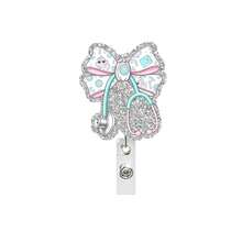 1pc Medical Bow Sequin Badge Reel Retractable ID Holder Christmas Holiday Style - Multicolor - View 8