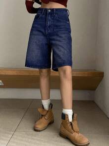 Teen Girls Fashion Loose Straight Leg Casual Summer Shorts - Blue - View 4