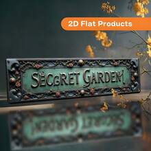 2D 平面復古壁飾牌，刻有「Secret Garden」文字，裝飾設計，適用於辦公室、商店、居家與農舍，鄉村風金屬牌，耐用且易安裝（隨機款式） - A - 查看 1