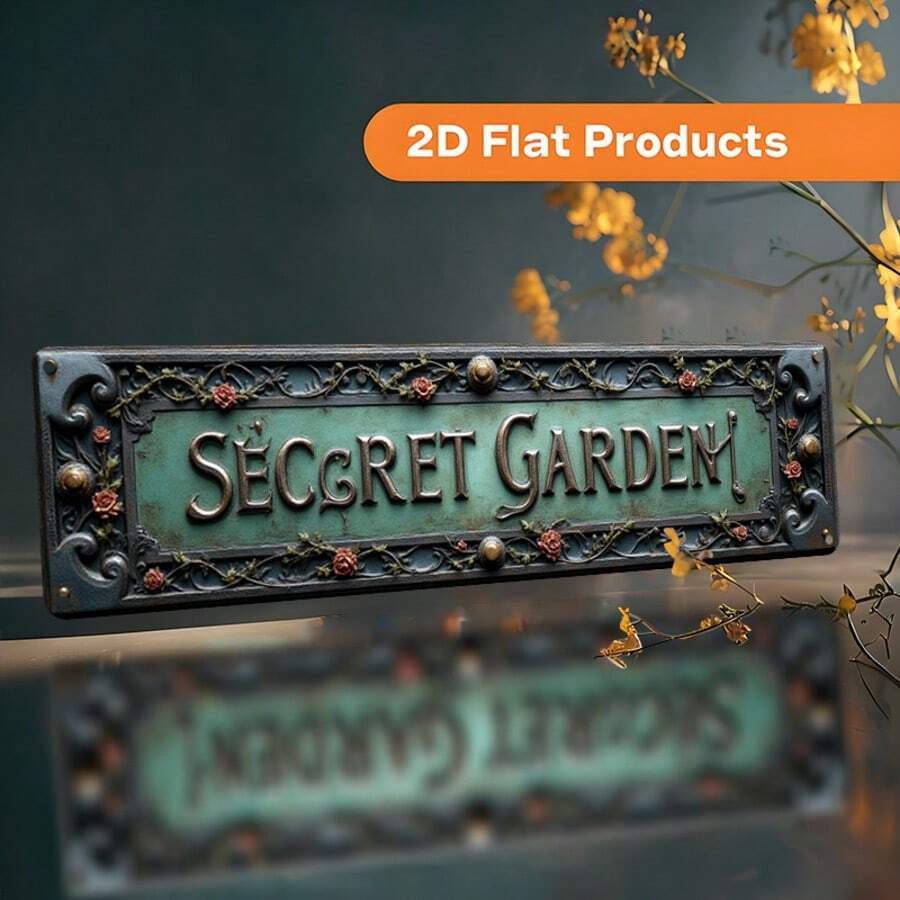 2D 平面復古壁飾牌,刻有「Secret Garden」文字,裝飾設計,適用於辦公室、商店、居家與農舍,鄉村風金屬牌,耐用且易安裝(隨機款式) - A - 查看 1