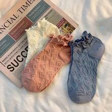 5 Pairs Women's Spring Summer Autumn Ruffle Edge, Heart Hollow Mesh, Breathable Low-Cut Versatile Short Socks (Random Color) - Multicolor - View 3
