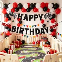 1套 HAPPY BIRTHDAY 紅黑賽車生日橫幅，賽車旗字體掛旗，男孩主題生日派對背景裝飾道具，精緻賽車生日橫幅，男孩女孩主題生日派對裝飾橫幅 - 查看 4