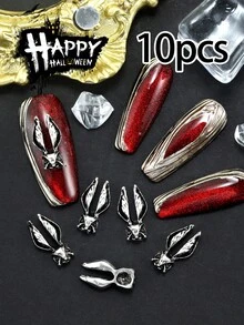 10pcs Nail Art Halloween Nail Charm Y2K Sweet Cool Style Nail Accessories French Light Luxury, Retro Gothic Punk Style Spider, Bat, Skull, Horror Rabbit, Angel Nail Gem DIY Nail Salon Exclusive - Multicolor - View 12