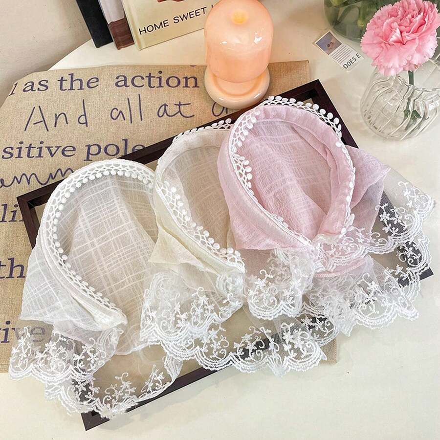 1 pezzo Fascia triangolare in pizzo stile bohémien per donna, elegante fascia per capelli stile country con bordo in pompon, accessorio per capelli premium, adatto per foto in spiaggia e uso quotidiano - Rosa - Visualizzare 1