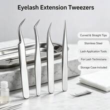 5PCS High Precision Lash Extension Tweezers Polished Stainless Steel Smooth Surface Tight Alignment Tips Ideal For Classic Volume Eyelash Application Salon Daily Beauty Grooming Supplies - C-Silver - View 2