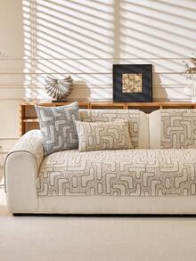 1pc Chenille Material Sofa Cover, Minimalist Style, Non-Slip Back, Pet-Friendly, Soft Multi-Functional Anti-Dirt Anti-Dust, Holiday Decoration Sofa Cushion, Backrest Cover Armrest Cover Universal, All Season Sofa Cover - Beige - View 3
