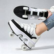 PHTEER Transforming 4-Wheel Roller Shoes, Unisex Dual-Wheel Roller Skates For Students, Adult Retractable Roller Sports Shoes, Youth One-Click Button Retractable Roller Skates, All-Season Inline Skates - Black - View 6
