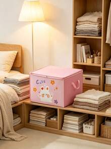 1pc Cartoon Animal Print Large Capacity Storage Box, Foldable Dustproof Waterproof, Suitable For Clothes Bedding Miscellaneous Items, Girls Home Decor Gift, Storage Room Organization And Home Supplies Tidy Organizer Box - Layer - View 3
