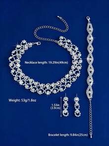 3pcs/Set Women's Party Wedding Crystal Decor Necklace, Earrings And Bracelet Set - Suitable For Daily Wear, Wedding, Party And Other Occasions - White - View 6