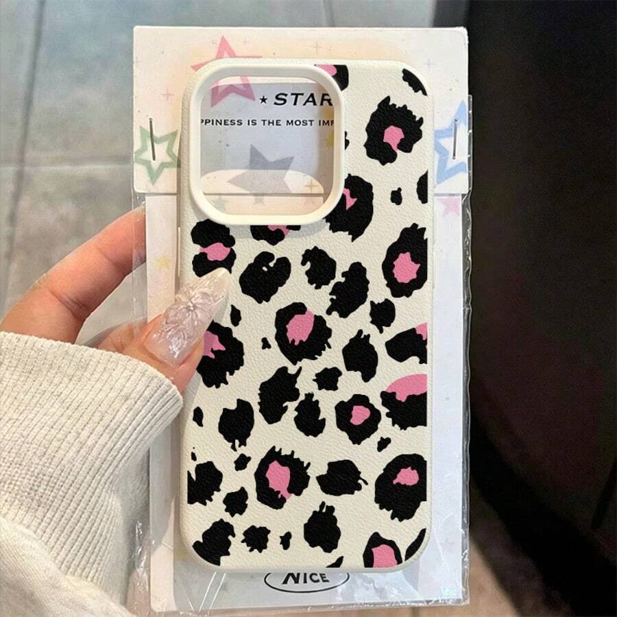 1件 白色皮革紋理極簡風格個性化線條豹紋手機殼,適用於 iPhone 16 Pro Max/15/14 Plus/13/12/11 保護殼 - 彩色 - 查看 1