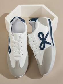 Sepatu Sneakers Kasual Serbaguna Wanita, Ujung Bulat, Model Rendah, Nyaman dan Datar, Gaya Retro Sporty, Kombinasi Warna, Tersedia dalam Warna Merah, Hijau, Kuning, Ukuran 35-43 Plus Size - Blue and White - View 11