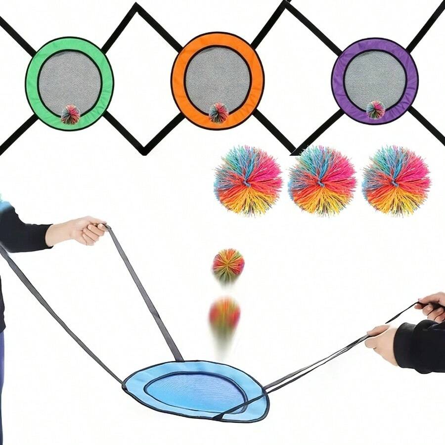 1pc/Set Red (Includes 1 Ball Net And 1 Ball), This Is A Catch And Throw Game Suitable For Two People To Play, Helps Promote Physical Health And Activity Ability, Can Be Used For Indoor/Outdoor Games And Party Entertainment Activities. (Random Color) - Multicolor - View 1