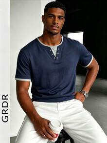 GRDR Men's Summer Casual Short Sleeve T-Shirt, Suitable For Vacation - Navy Blue - View 3