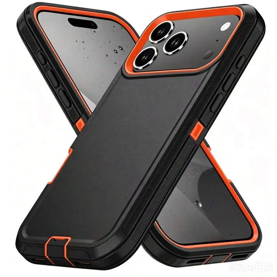 3-In-1 Heavy Duty Protective Phone Case [Shockproof][Anti-Drop][Anti-Slip] Multi-Layer Protective Phone Case Provides Strong Protection For Your Mobile Device - Black Orange - View 1