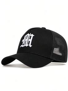 1pc Men's Gothic Letter Embroidered Baseball Mesh Cap - Black and White - View 1