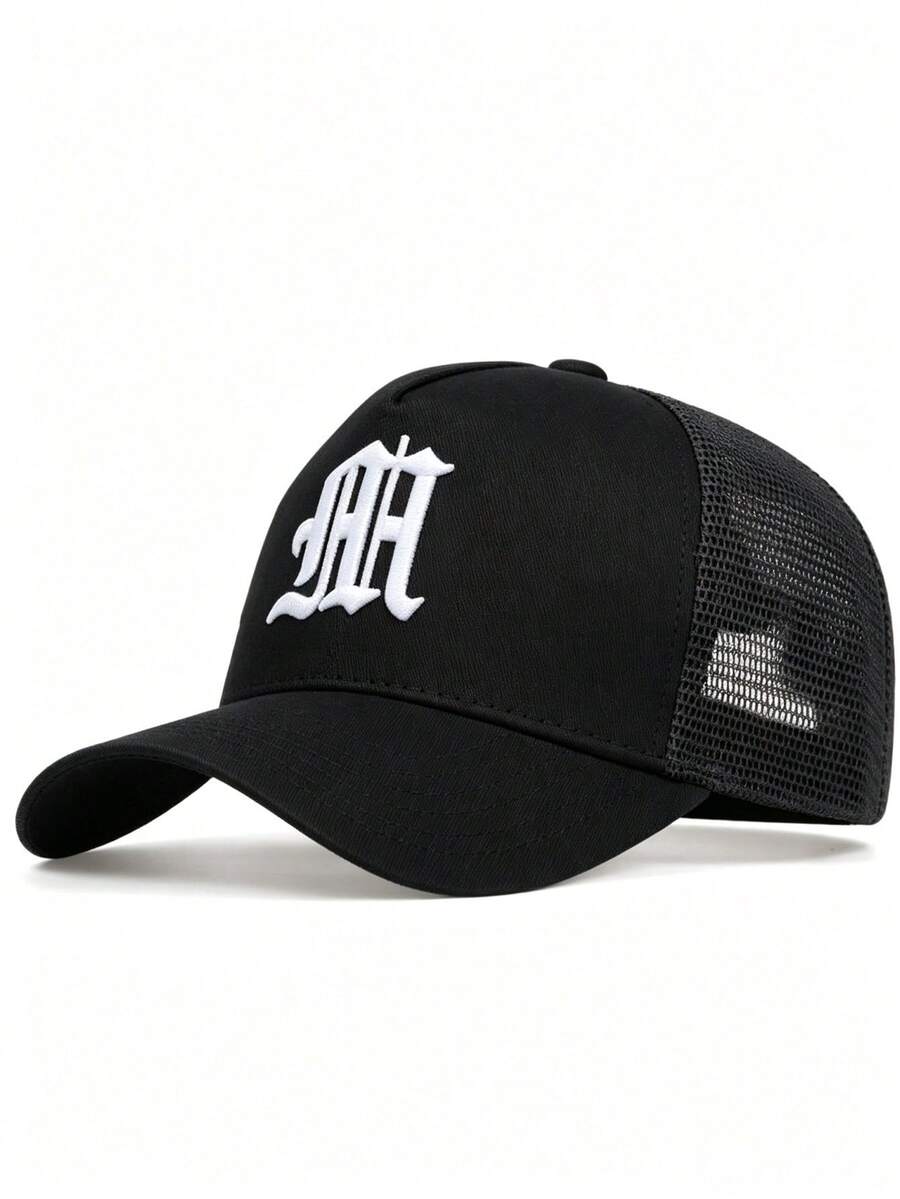 1pc Men's Gothic Letter Embroidered Baseball Mesh Cap - Black and White - View 1