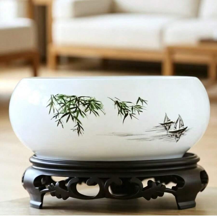 Ins Style Dezhou Ceramic Hydroponics Planter, Copper Coin Grass, Lotus, Money Grass, Water Lily, Brazilian Wood Succulent Large Flower Pot Decor
