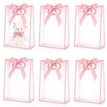 6pcs Transparent PVC Gift Bags With Bow Decoration, Clear Party Favor Bags With Handles, Suitable For Summer Weddings, Bridal Showers And Birthday Parties, As Cute Packaging Bags - Multicolor - View 6
