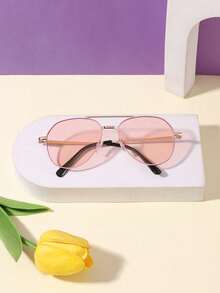 1 PC Boys Girls 6-9Y,Gold Metal Double Bridge Aviator Frame,Metal Material,Classic Vintage Eyewear,Summer Outdoor Daily Matching - Multicolor - View 7