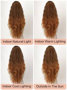 30 Inch Brown To Dark Brown Long Wavy Wig With Air Bangs, Heat Resistant Synthetic Curly Hair Wig For Women Daily Cosplay Party - Blonde Ombre - View 8
