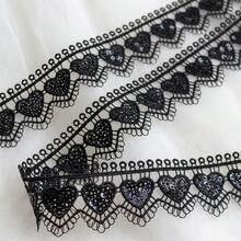 1/5" 亮片愛心刺繡蕾絲緞帶，黑白鏤空花卉蕾絲飾邊，適用於洋裝、內衣與婚禮裝飾 DIY 縫製蕾絲帶，復古鉤編蕾絲飾邊緞帶（衣飾配件/手帳裝飾） - 多色B - 查看 4