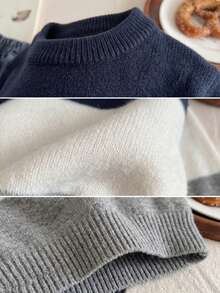 Sweater Pullover Bergaris Warna Blok Gaya Preppy untuk Anak Laki-laki, Cocok untuk Sekolah, Musim Gugur dan Musim Dingin - Navy Blue - View 6