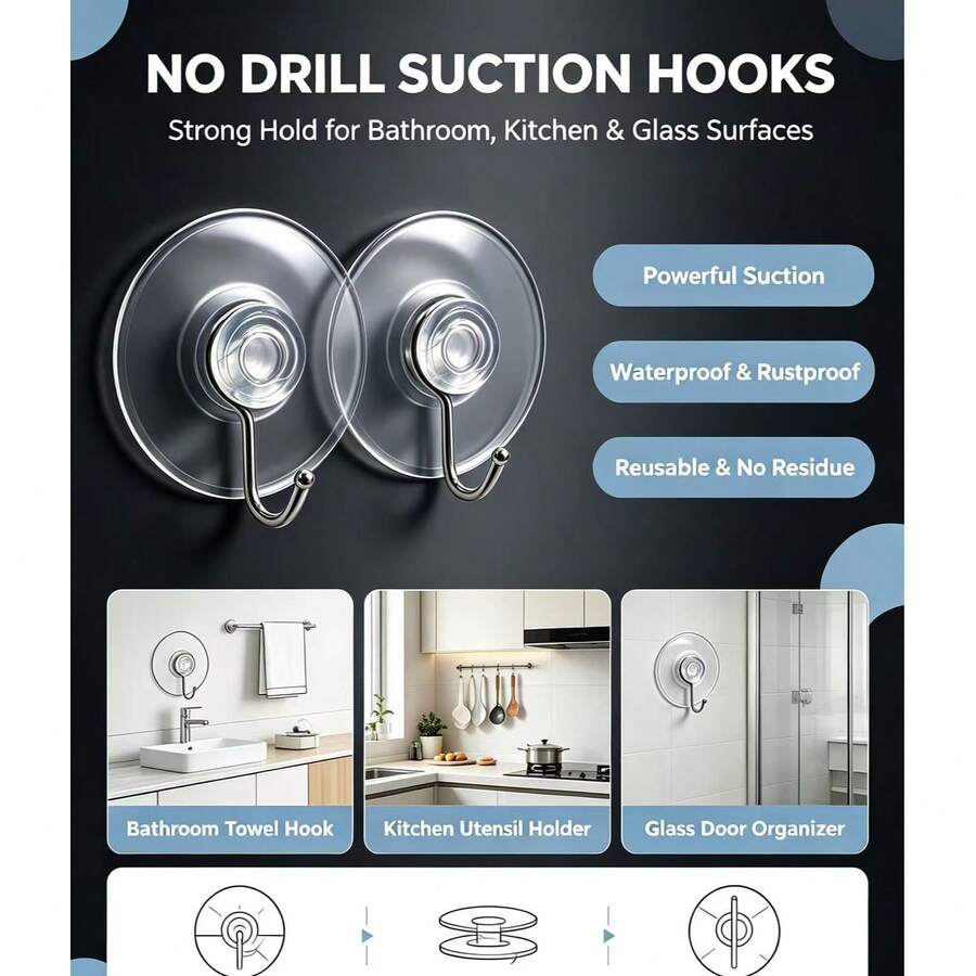 10pcs/6pcs/2pcs/Bathroom Suction Cup Towel Rack, Kitchen Dishcloth Hook, Round Wall-Mounted Towel Rack, Kitchen Towel Rack, Tea Towel Rack, Suitable For Bathroom, Kitchen And Home, Can Be Installed On Wall, Cabinet, Garage And Other Places, No Drilling Required - View 1
