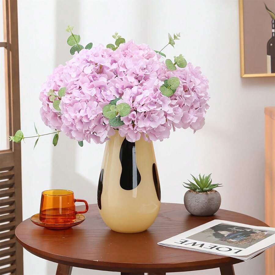3件裝絲綢繡球花花頭附莖 人造花 家居婚禮DIY裝飾用 - 粉色 - 查看 1