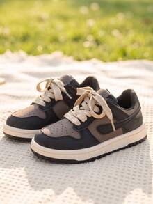 1 Pair 2026 New Girls' Sneakers, Colorblock Patchwork Minimalist Design, Sweet & Cool Casual Style, Suitable For School And Daily Outfits - Brown - View 6