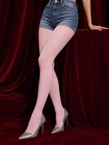 Balletcore Coquette Light Pink Semi-Sheer Tights For Women Breathable Summer Pantyhose Date Outfit - Multicolor - View 1