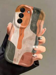 1pc Creamy Big Wave INS Style Minimalist Gentle Personalized Oil Painting Contrast Color Pattern Phone Case, Cream White Wave Texture Full Coverage Lens Soft Shell Compatible With Samsung, Series Phones - White - View 4