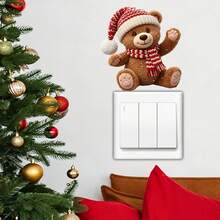 1pc Christmas Knitted Hat Bear Switch Sticker, Cute Winter Home Socket Self-Adhesive Decorative Sticker - Multicolor - View 7