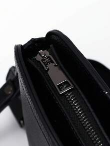 Unisex Crossbody Handbag, Pure Black Smooth PU, 3D Gunflower Embossed, Wide Strap, Wrist Strap, Street, Daily, Party, Travel - Black - View 8