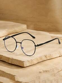 1 pieza Gafas redondas doradas con puntas suaves en las patillas, montura de metal, gafas sin graduación para mujeres, estudio en línea, desplazamiento diario, trabajo y uso casual - Multicolor - Ver 15